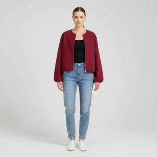 Women's Balloon Sleeve Zip-Up Bomber Jacket