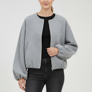 Women's Balloon Sleeve Zip-Up Bomber Jacket
