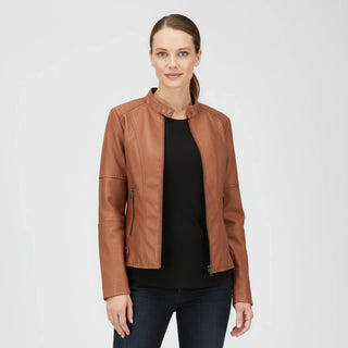 Women's Moto Biker Jacket with Zip Pockets